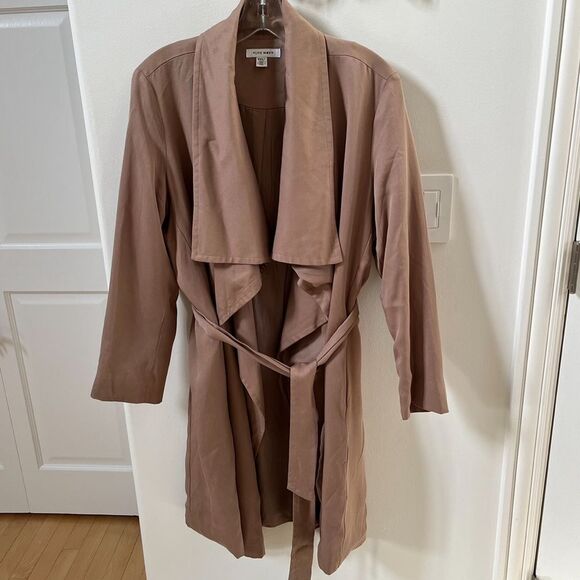 Pure Navy Waterfall Open Front Belted Trench Coat in Portobello Tan M NWOT - Picture 6 of 14